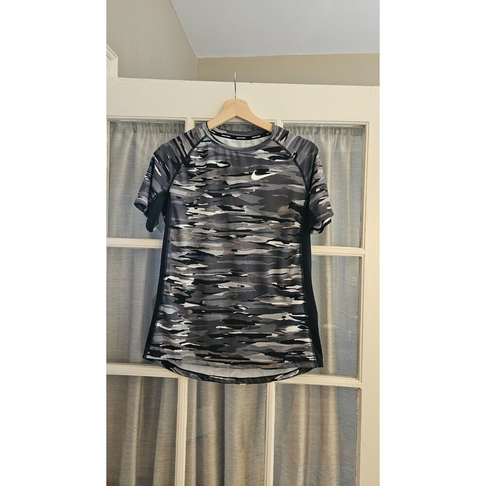 Nike Pro Mens XL Camo Compression Shirt Dri-Fit Short Sleeve Grey Black Camo